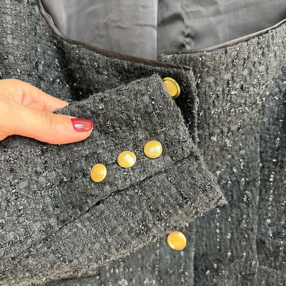 Assignment Bianca cropped tweed jacket blazer black silver XL - Picture 7 of 9